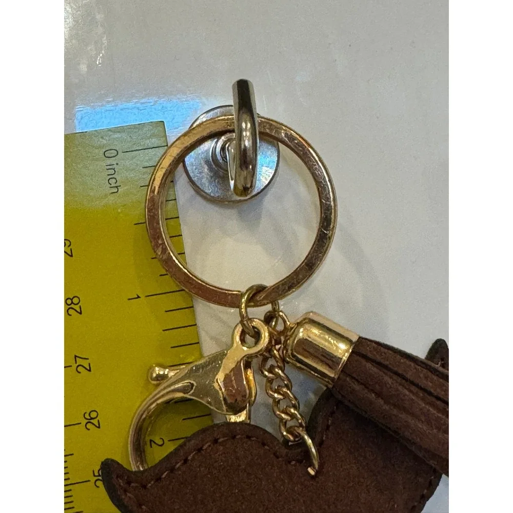 Brown Rhinestone Owl Keychain Gold Tassel Bag Charm Lobster Clasp Accessory